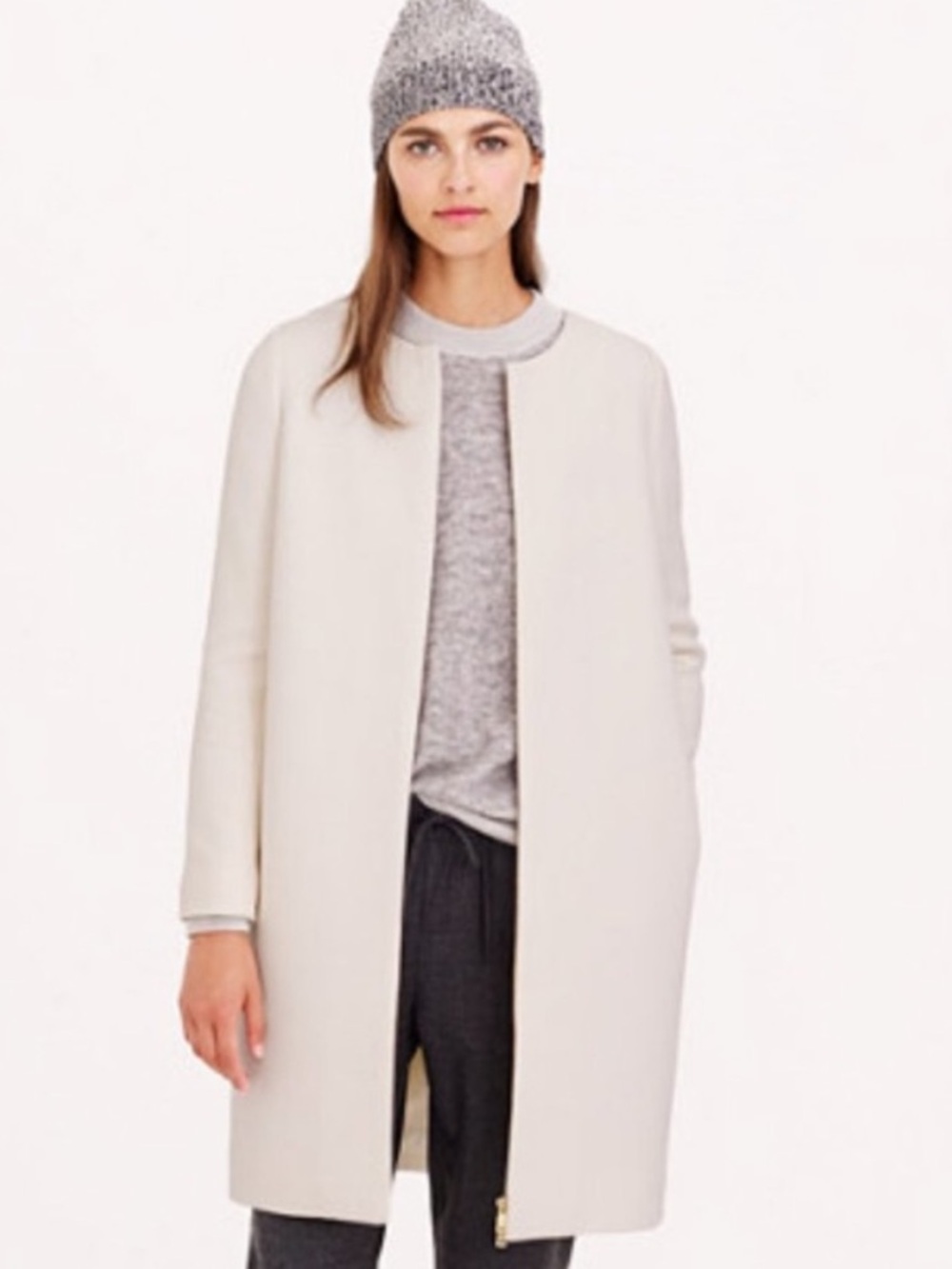 J. Crew Double Cloth Collarless Coat Jacket Wool Cream Size 0 A8918